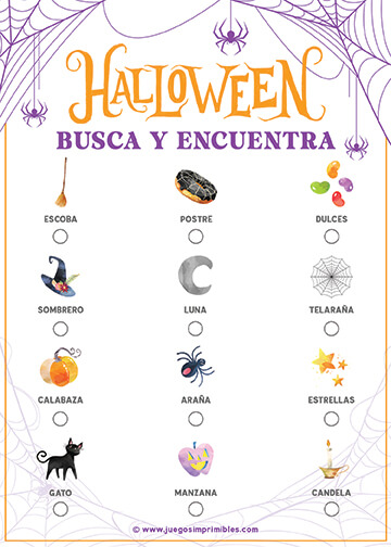 Busca y Encuentra de Halloween - Diseño Telarañas