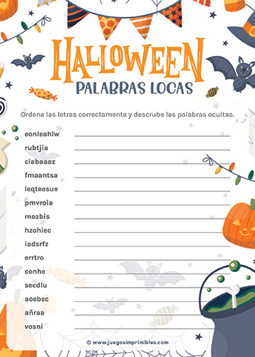 Palabras Desordenadas de Halloween - Diseño Colorido