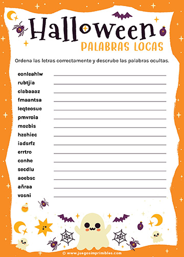 Palabras Desordenadas de Halloween - Diseño Naranja