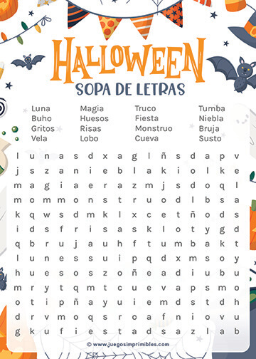 Sopa de Letras de Halloween - Diseño Colorido