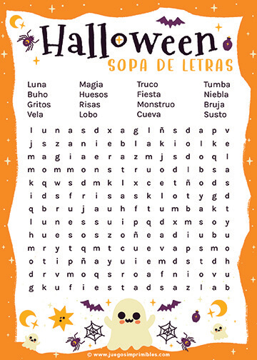 Sopa de Letras de Halloween - Diseño Naranja