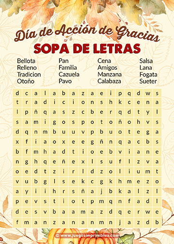 Sopa de Letras Acción de Gracias - Diseño #2