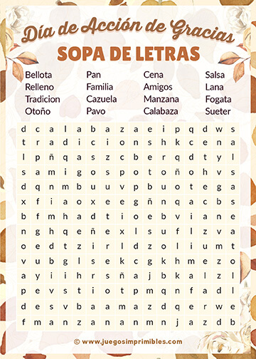 Sopa de Letras Acción de Gracias - Diseño #3