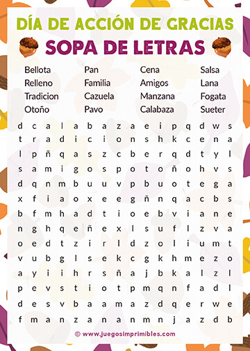 Sopa de Letras Acción de Gracias - Diseño #1